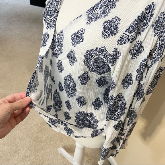 Altar’d State Surplice / Faux Wrap Front Lattice Long Sleeve Blouse - Picture 4 of 15